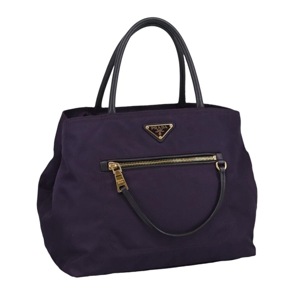 Prada Hand Bag Nylon Purple Gold Auth #155934P31B - Picture 1 of 15
